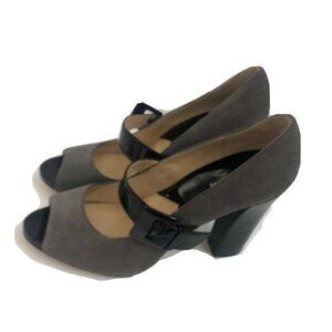 Michael Kors Womens Shoes heels Size 10 Leather PlatformBlack Gray.